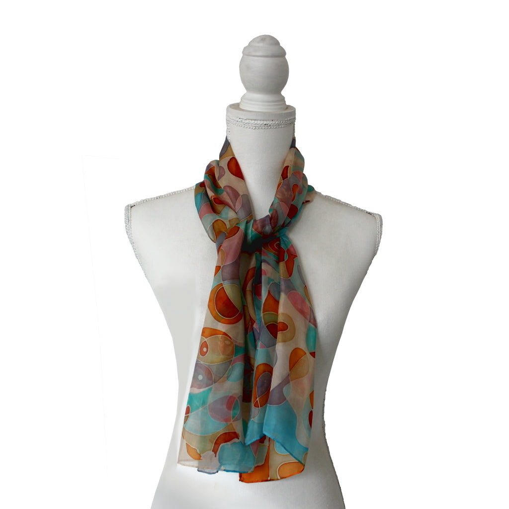 Hand-painted natural silk scarf, “FLOR DEL PARAÍSO” model