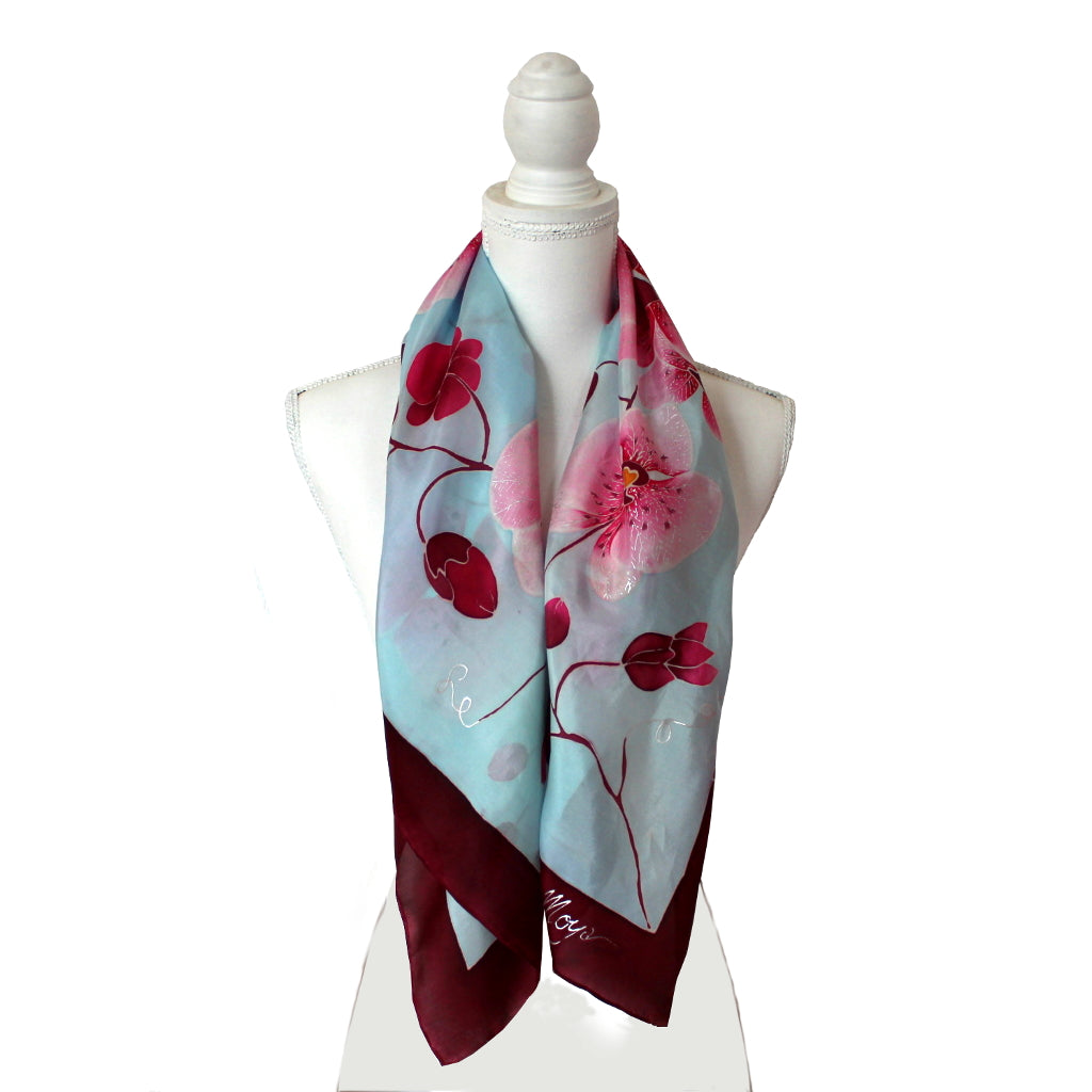 Pañuelo de seda pintado a mano "ORCHÍDEAS”