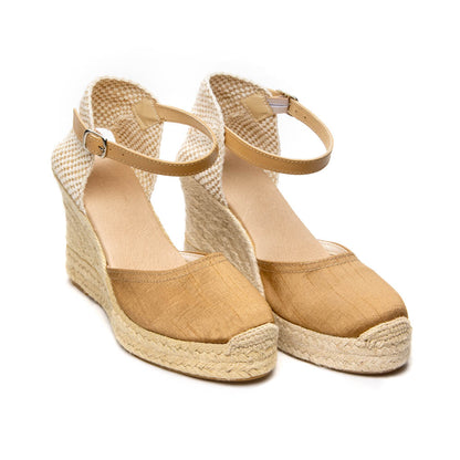 CANVA LINEN CARAMEL WEDGE