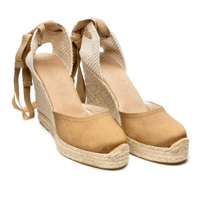 CANVA LINEN CARAMEL WEDGE