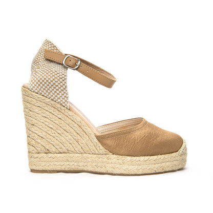 CANVA LINEN CARAMEL WEDGE