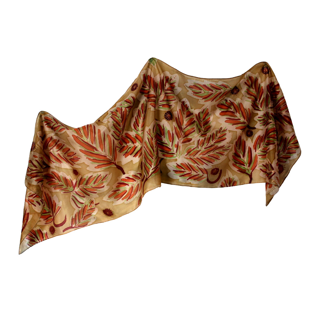 Hand-painted natural silk scarf, “FLOR DEL PARAÍSO” model