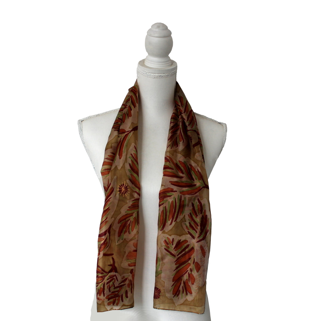 Hand-painted natural silk scarf, “FLOR DEL PARAÍSO” model