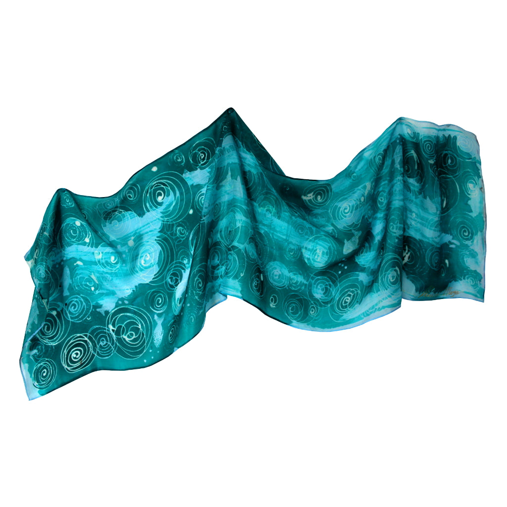 Hand-painted natural silk scarf, “FLOR DEL PARAÍSO” model