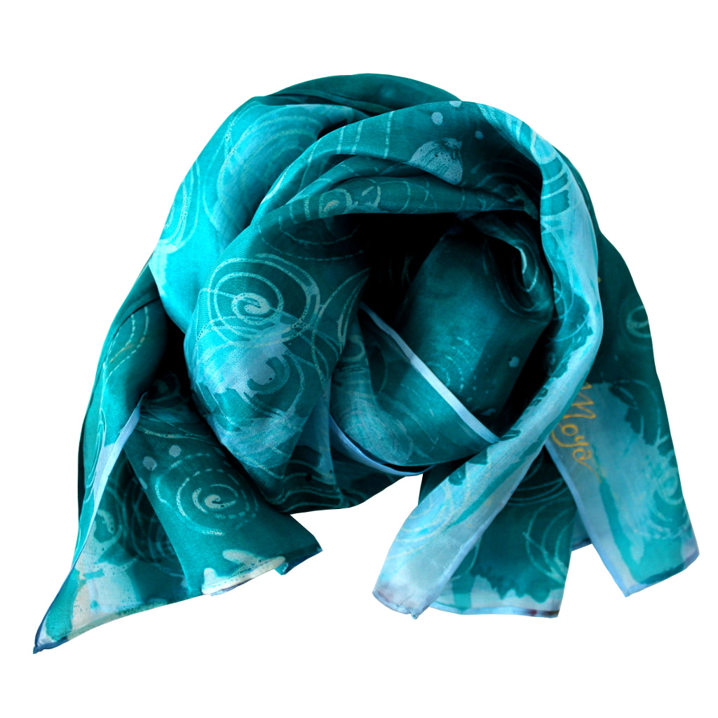 Hand-painted natural silk scarf, “FLOR DEL PARAÍSO” model