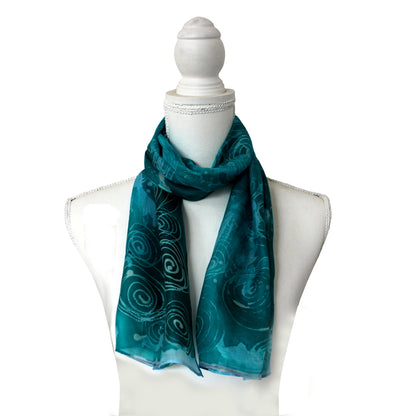 Hand-painted natural silk scarf, “FLOR DEL PARAÍSO” model