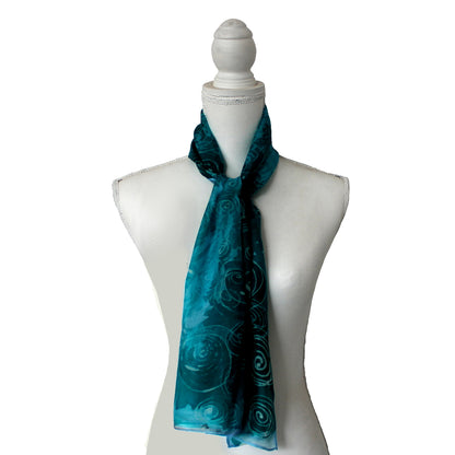 Hand-painted natural silk scarf, “FLOR DEL PARAÍSO” model