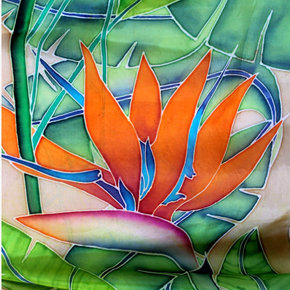 Hand-painted natural silk scarf, “FLOR DEL PARAÍSO” model