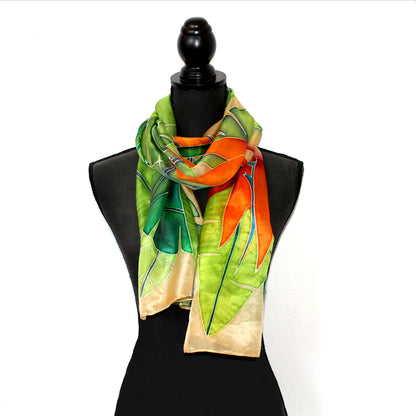 Hand-painted natural silk scarf, “FLOR DEL PARAÍSO” model