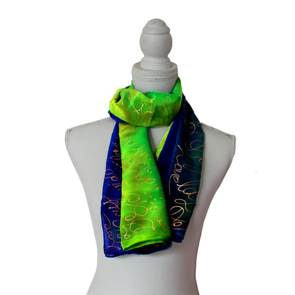 Hand-painted natural silk scarf, “FLOR DEL PARAÍSO” model