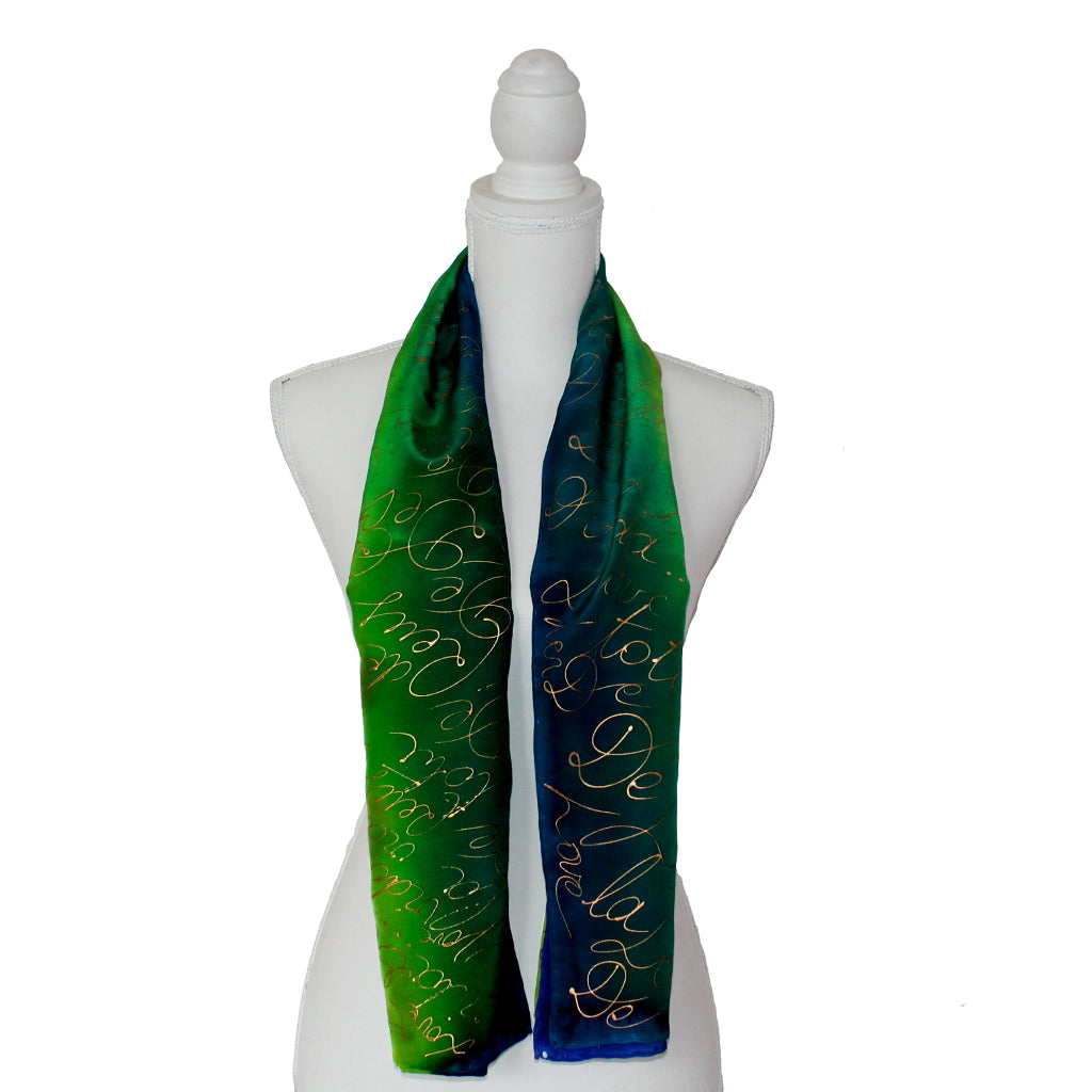 Hand-painted natural silk scarf, “FLOR DEL PARAÍSO” model