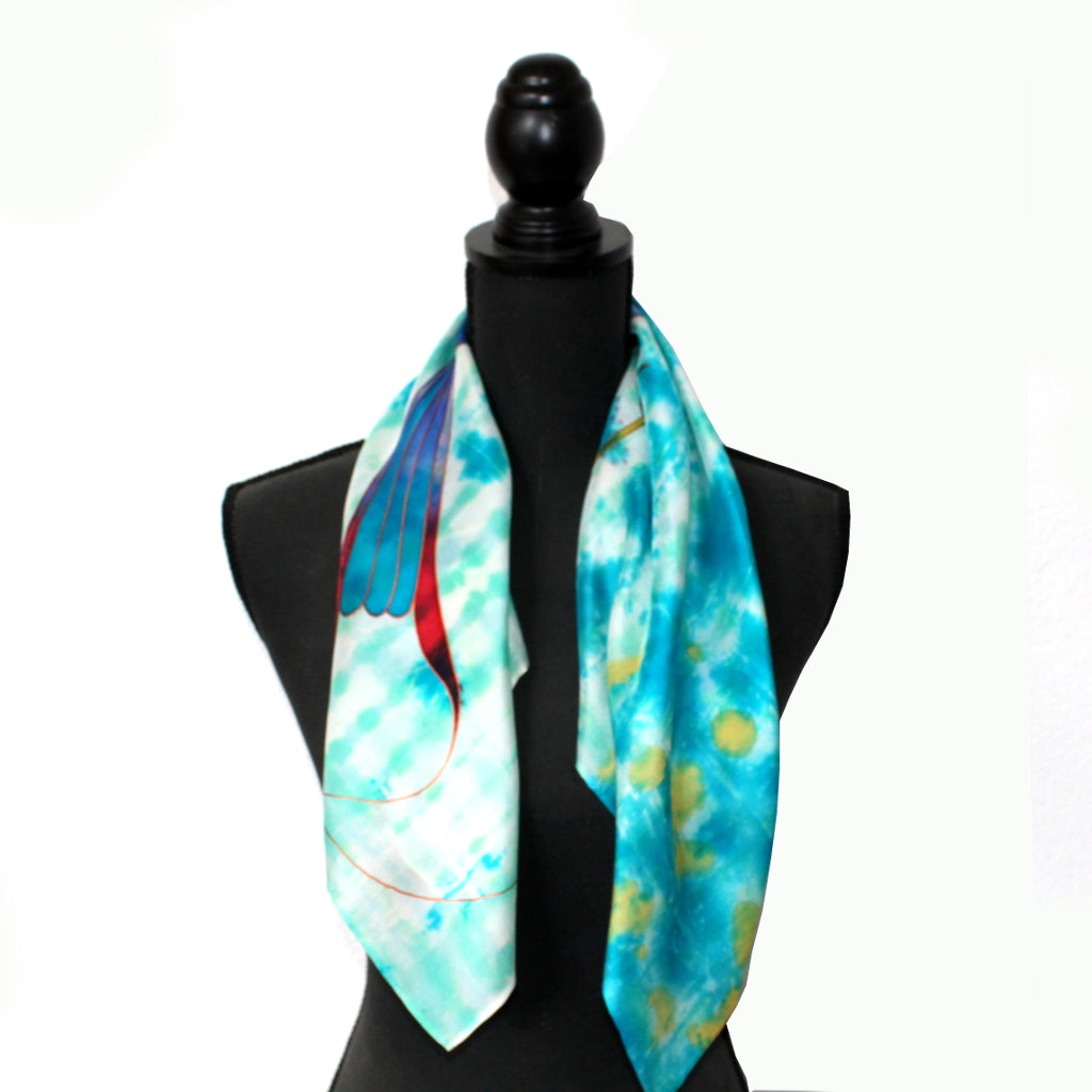 Hand-painted natural silk scarf, “PHOENIX AVE” model