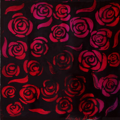 Hand-painted natural silk scarf, “RED ROSES” model