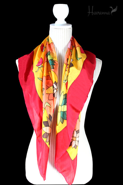 Hand-painted natural silk scarf, “SWEET SUMMER” model